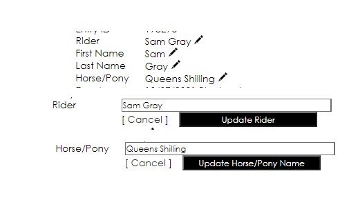 Edit Rider and/or Horse Name